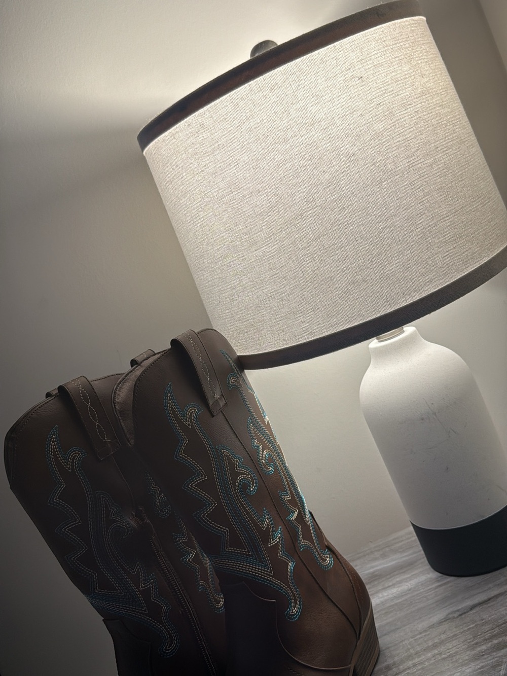 Brown Leather Cowgirl Boots with Turquoise Stitching
